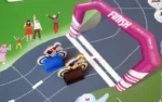 Figurines cyclistes franchissant une ligne d’arrivée