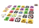 Plateau de jeu coloré avec tuiles et pions