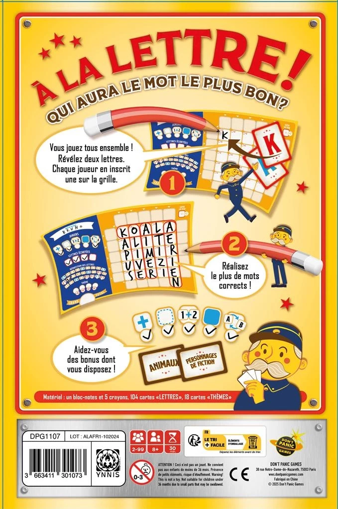 Jeu de lettres avec grille et crayons
