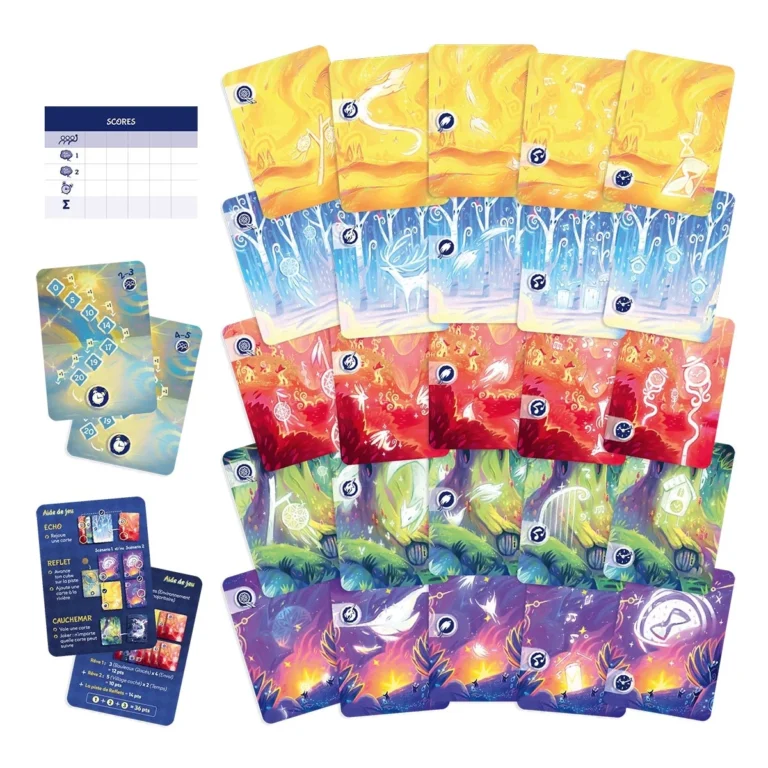 Jeu de société avec cartes colorées thème éléments naturels