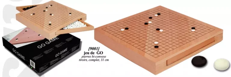 Jeu de Go plateau bois pierres noires blanches