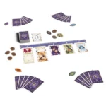 Jeu de société avec cartes tarot, pièces monnaie et jetons