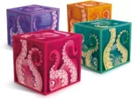 Quatre boîtes colorées avec tentacules de pieuvre décoratives