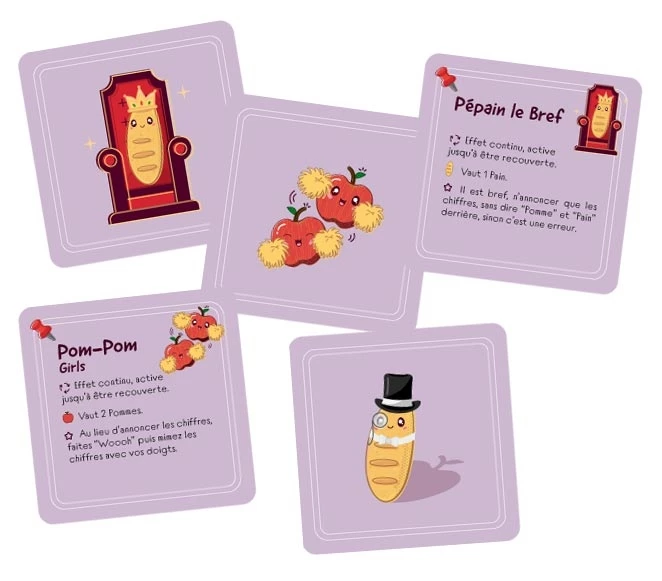 Cartes de jeu avec personnages alimentaires mignons français