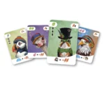 Cartes de jeu colorées avec oiseaux illustrés et symboles