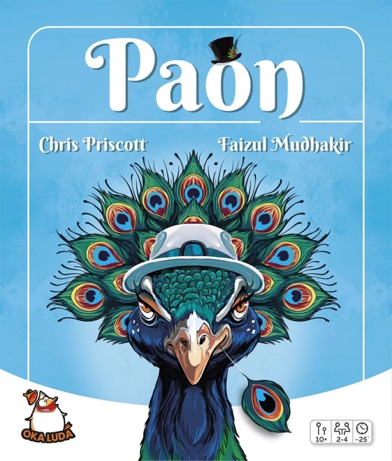 Jeu de société Paon avec illustration d'un paon coloré