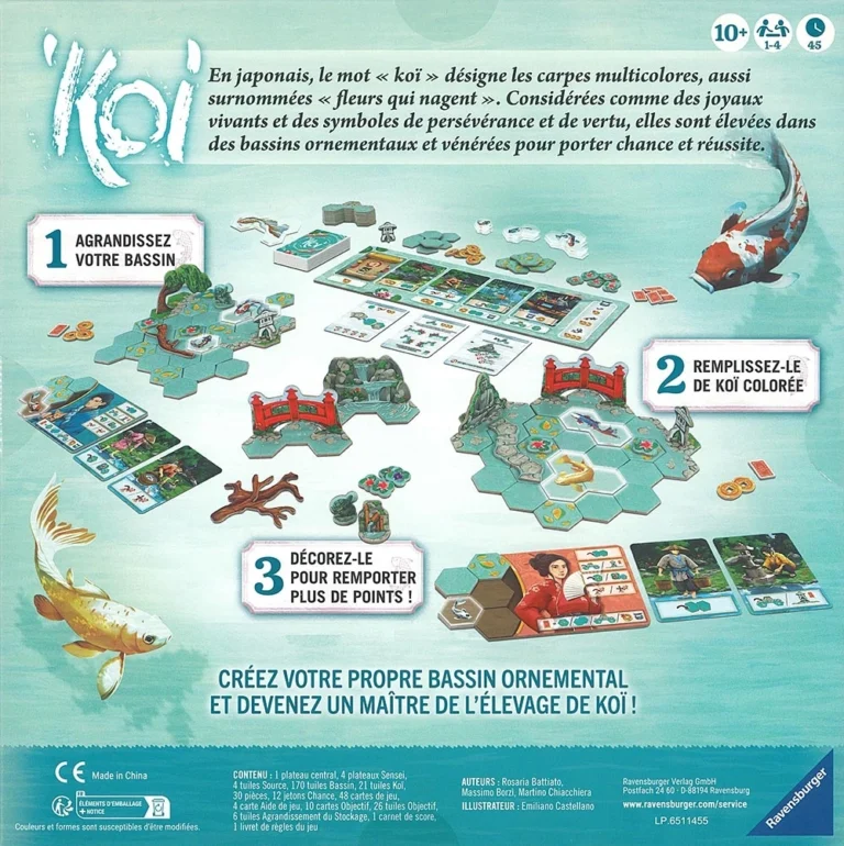 Jeu de plateau Koï avec bassin ornamental et carpes colorées