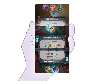Interface mobile jeu avec menus quêtes et ateliers