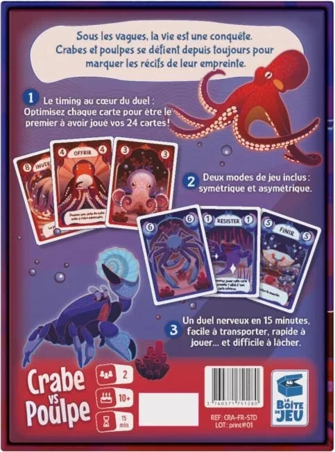 Boîte jeu Crabe Poulpe duel cartes illustrations marines
