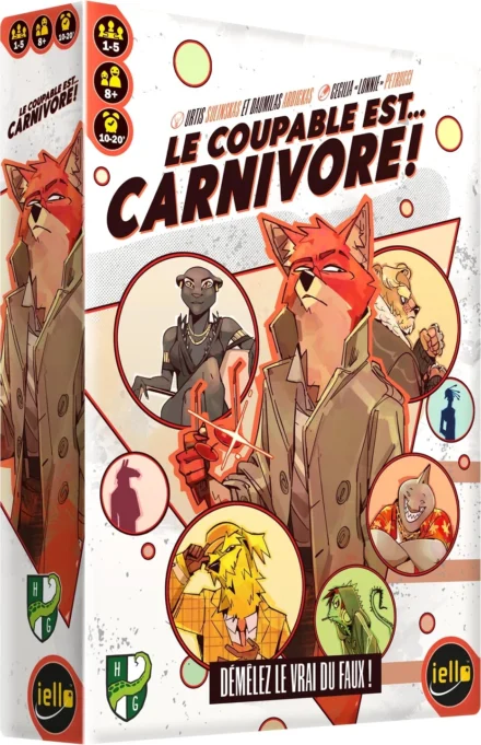 Boîte jeu de société Le Coupable est Carnivore avec personnages