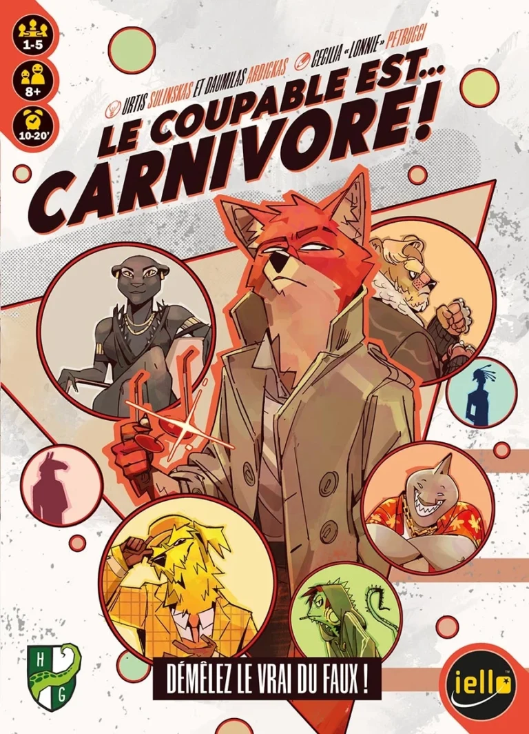Affiche jeu de société Le Coupable est Carnivore personnages animaux