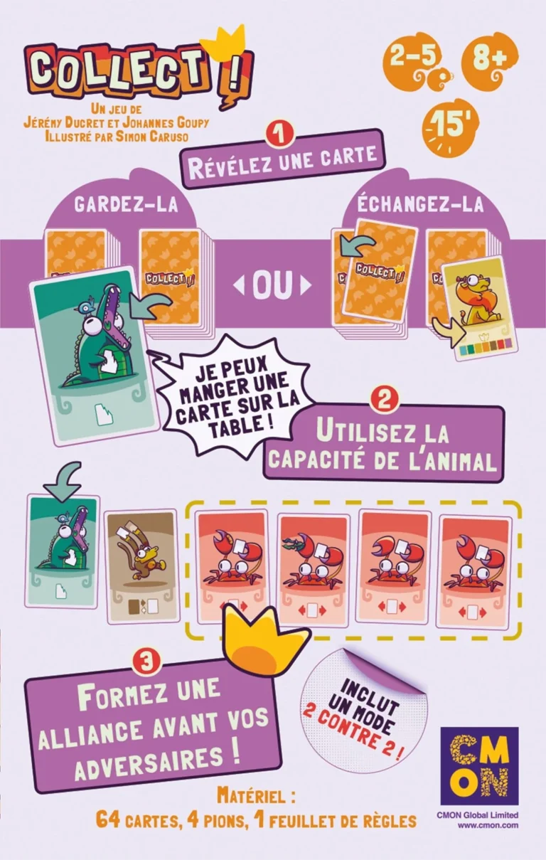 Jeu de cartes Collecti! avec règles et illustrations colorées