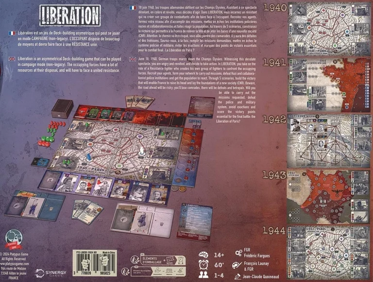 Jeu de société Libération avec plateau, cartes et pions historiques