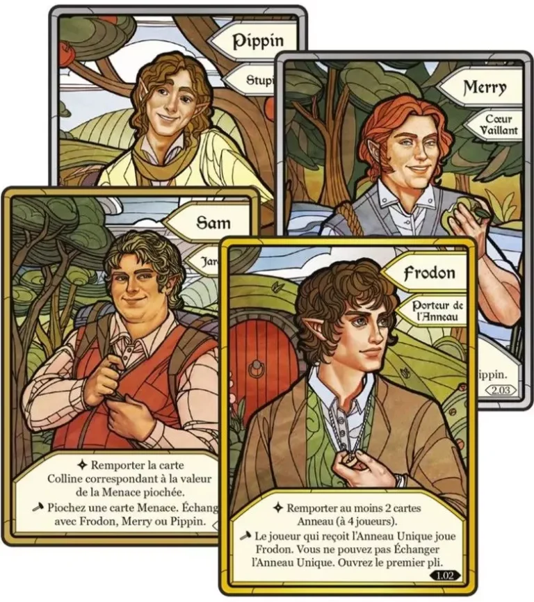 Cartes de jeu illustrées des personnages du Seigneur des Anneaux