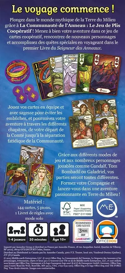 Jeu de cartes coopératif La Communauté de l'Anneau avec illustrations fantasy