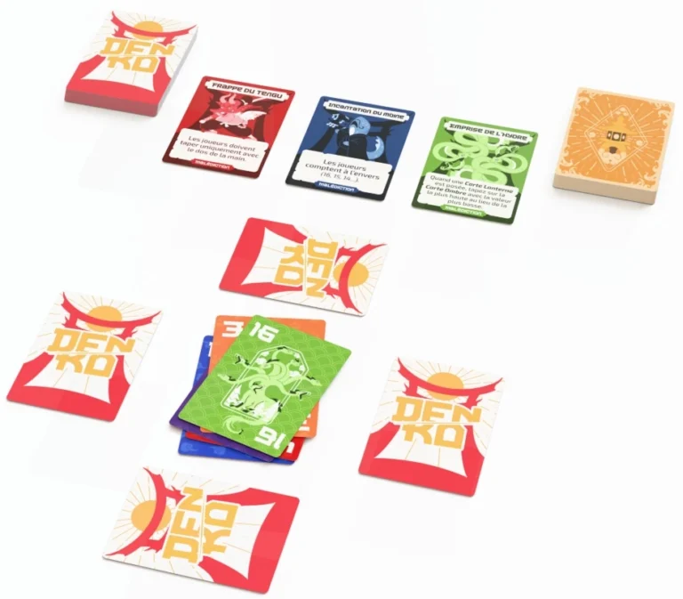 Jeu de société Dero Deki avec cartes colorées et boîte