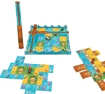 Jeu de société tropical avec coffre, bâton et tuiles colorées