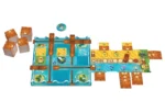 Jeu de société bateau avec tuiles en bois et cartes colorées