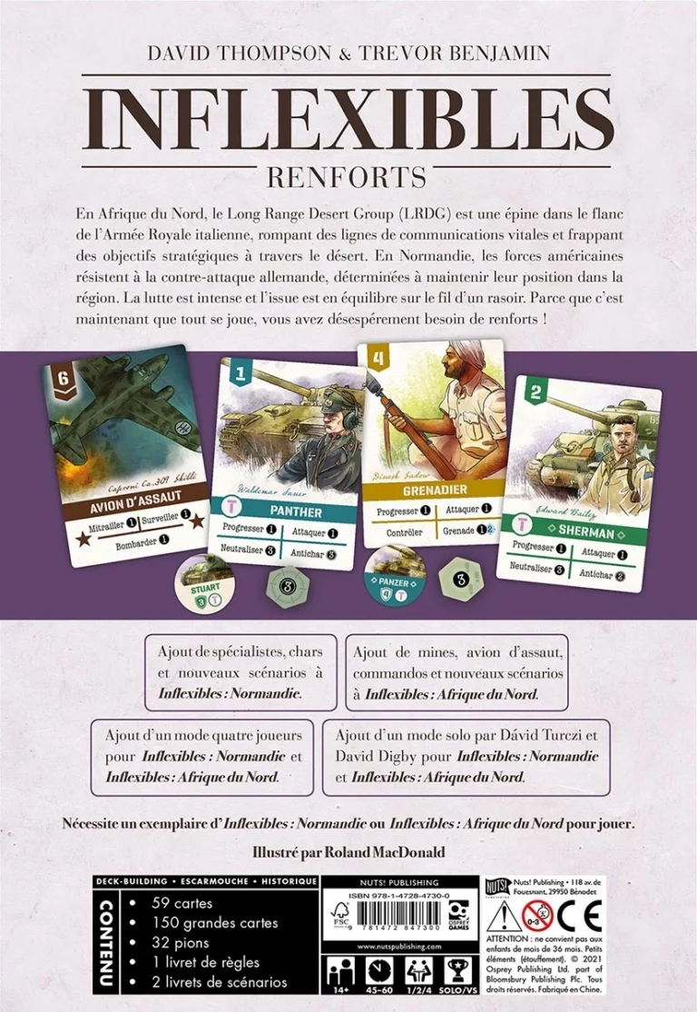 Jeu Inflexibles Renforts avec cartes militaires et jetons