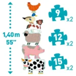 Puzzle empilé avec animaux de ferme colorés et pièces numérotées