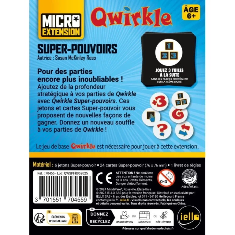 Extension Qwirkle Super-pouvoirs avec jetons et cartes spécialisées