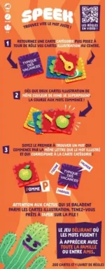 Instructions du jeu de cartes Speek avec illustrations colorées