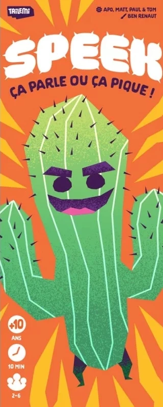 Boîte de jeu SPEAK avec cactus rigolo personnage souriant