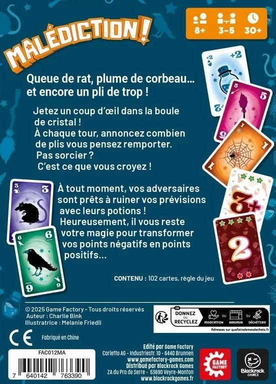 Boîte jeu Malédiction avec cartes illustrées et règles