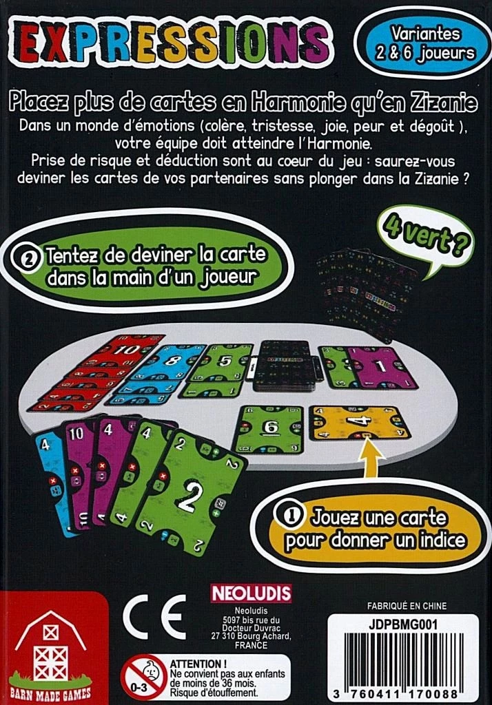 Boîte jeu Expressions, jeu de cartes colorées pour 2-6 joueurs