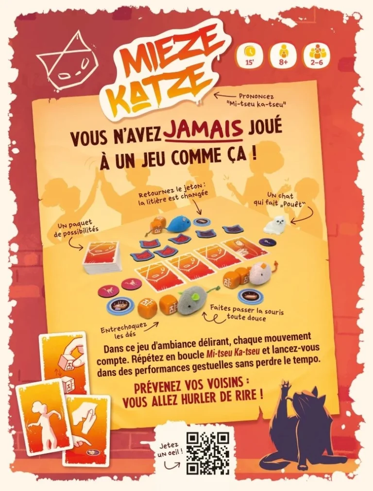 Affiche du jeu Mieze Katze avec composants colorés et chat