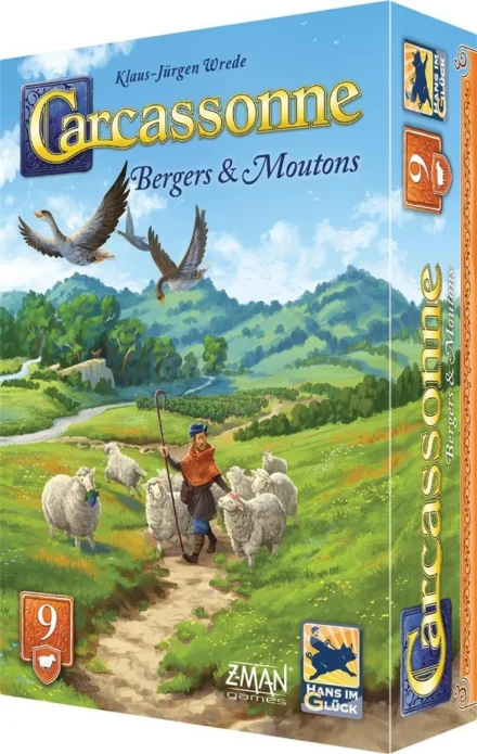 Boîte du jeu Carcassonne Bergers & Moutons avec paysage montagneux