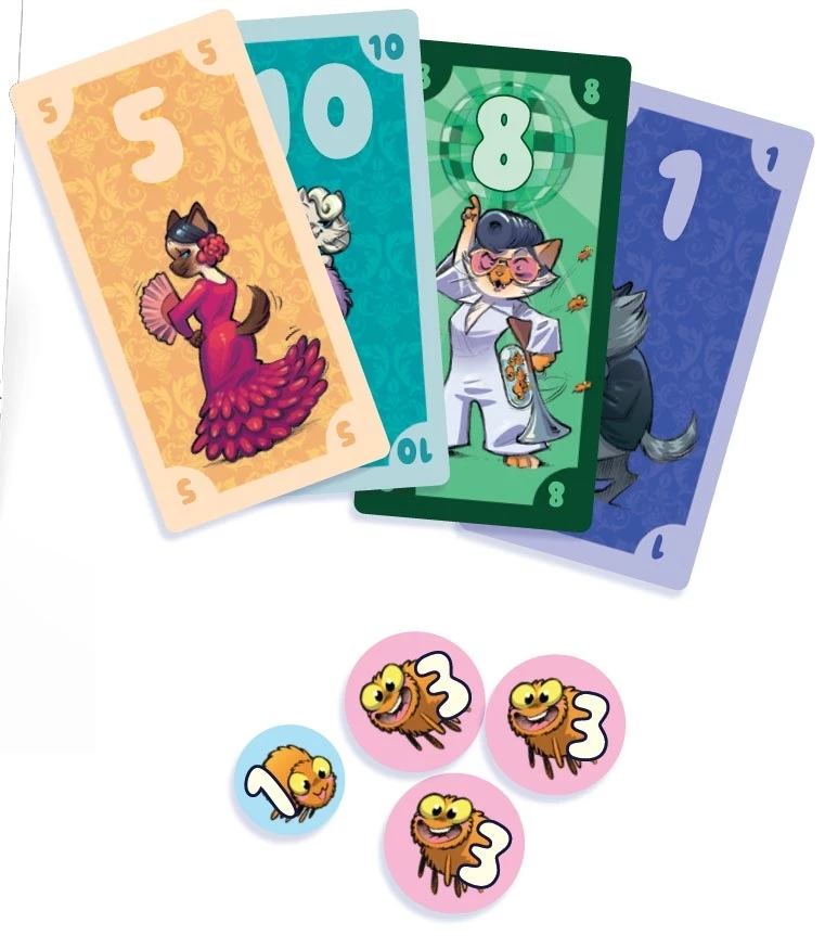 Cartes de jeu numérotées avec jetons abeilles colorés