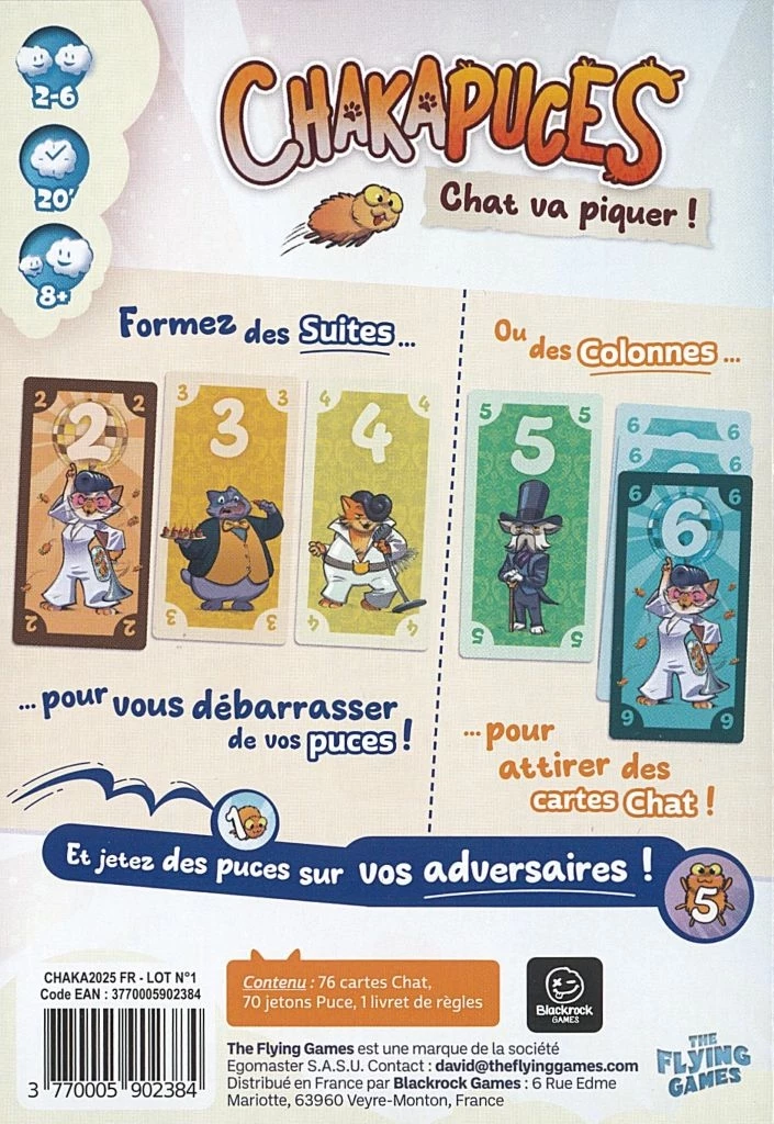 Boîte jeu Chaka Puces avec cartes numérotées colorées