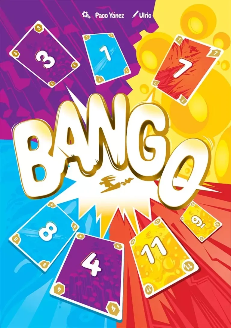Affiche du jeu de cartes BANGO avec cartes numérotées colorées