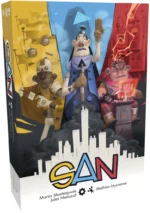 Boîte de jeu de société GAN avec trois personnages colorés