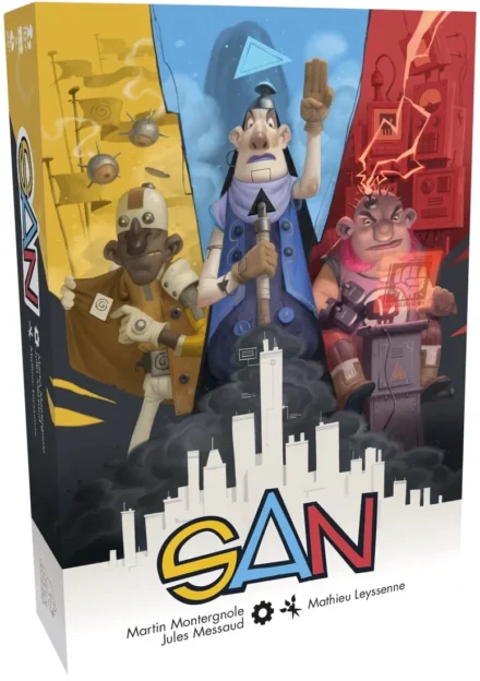 Boîte de jeu de société GAN avec trois personnages colorés