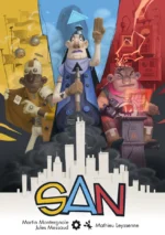 Affiche SAN avec trois personnages colorés et skyline