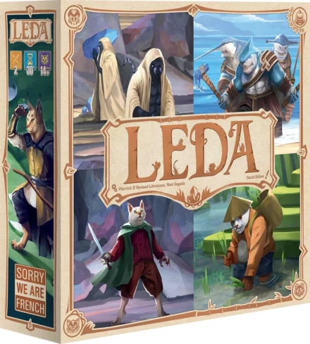 Boîte du jeu de société LEDA avec personnages anthropomorphes