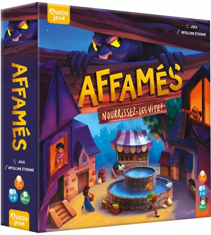 Boîte de jeu Affamés avec village coloré et fontaine