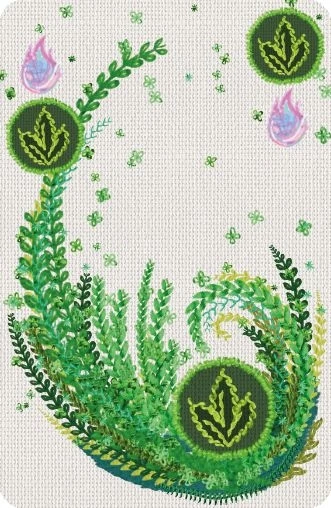 Illustration botanique avec plantes vertes et gouttes d'eau roses