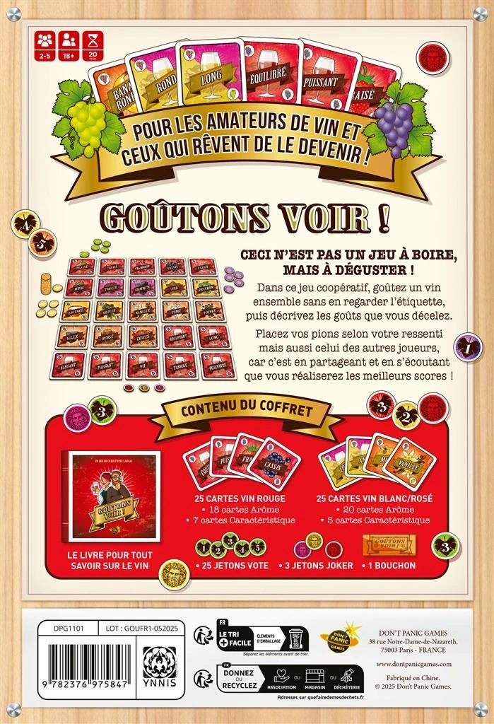 Boîte jeu coopératif Gouttons Voir avec cartes vin