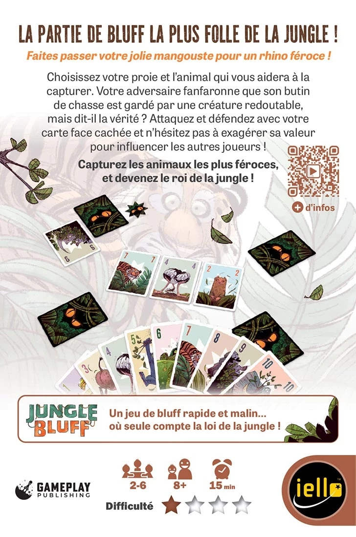 Jungle Bluff, jeu de cartes avec animaux de la jungle et rhinocéros