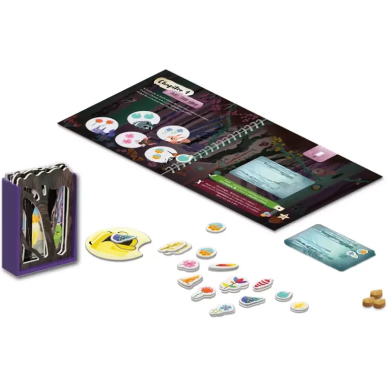 Contenu du jeu de société Chapitre 7 avec plateau, jetons et boîte