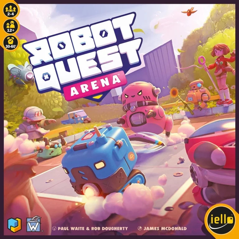 Couverture jeu Robot Quest Arena avec robots colorés affrontement