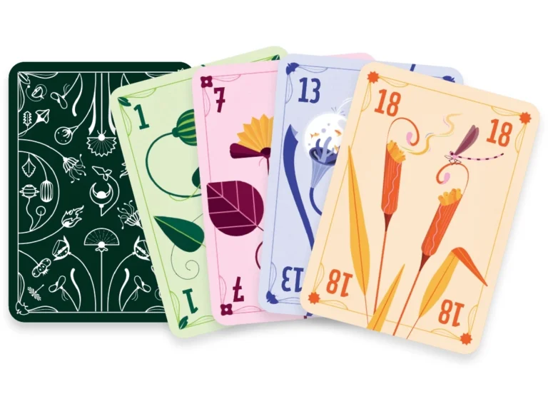 Jeu de cartes colorées avec designs floraux et numérotés