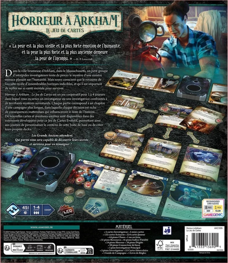 Horreur à Arkham jeu de cartes coopératif avec composants