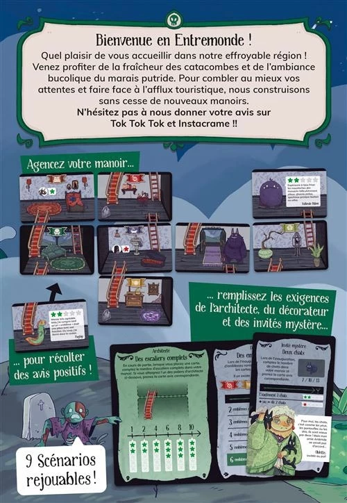 Affiche de jeu de société Entremonde avec scénarios