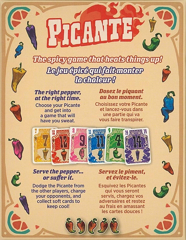 Affiche du jeu de cartes Picante avec règles bilingues