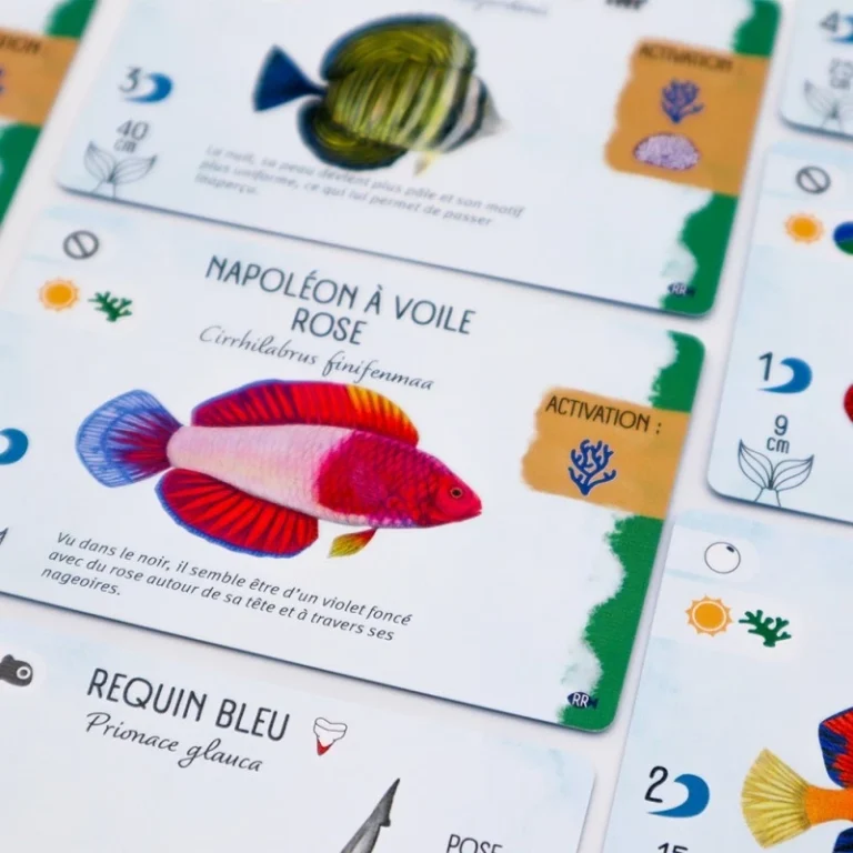 Cartes aquatiques poissons colorés napoléon requin bleu