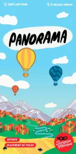 Panorama coloré avec montgolfières et montagnes